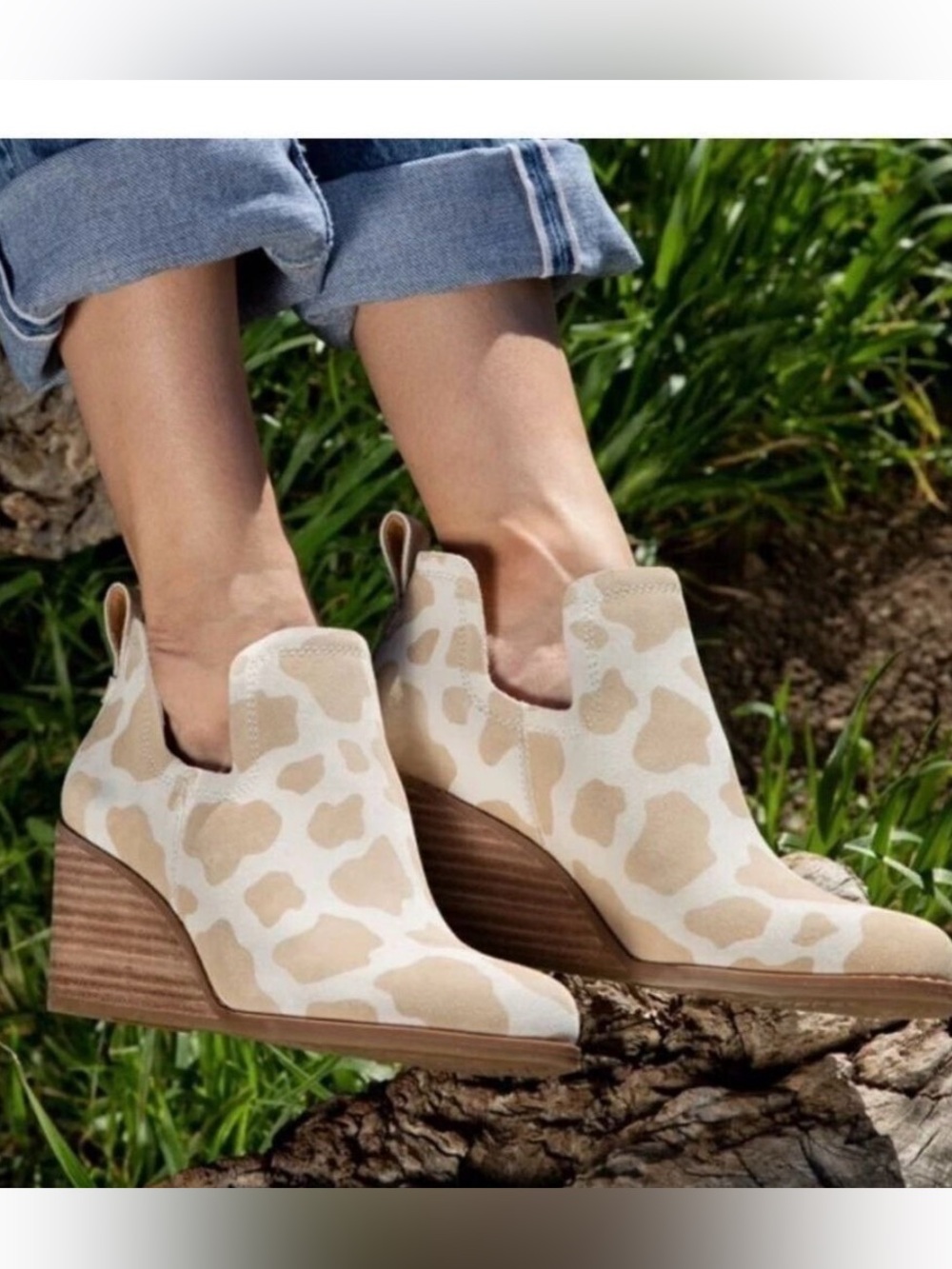 TOMS Women's Kallie Pull-up Ankle Boots Doe Cow Print Suede Cow Print 9.5